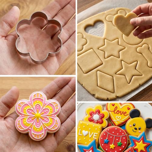 Metal Cookie Cutters Set 9Pcs - Stainless Steel Cookie Cutters includes Heart, Flower, Mouse, Round, Star, Square, Dog Bone Shapes for Baking or Party Decorations