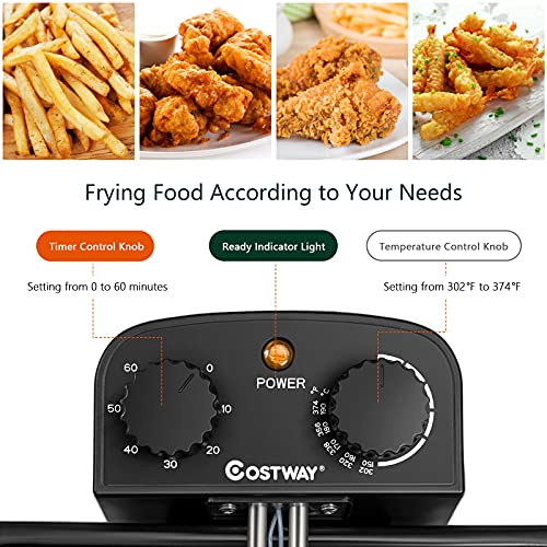 COSTWAY Deep Fryer with Basket, 5.3-Qt/5L Electric Oil Fryer, 1700W, Silver