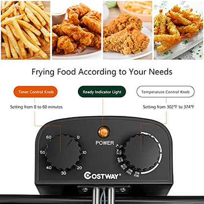 COSTWAY Deep Fryer with Basket, 5.3-Qt/5L Electric Oil Fryer, 1700W, Silver
