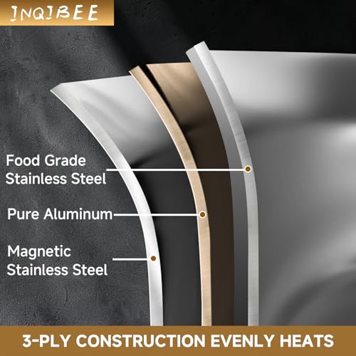 Inqibee Stainless Steel Saute Pan with Lid, 8 QT 13 Inch Tri-Ply Stainless Steel Deep Frying Pan, Large Skillet, Induction Compatible, All Cooktops, Oven & Dishwasher Safe