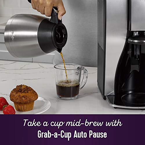 Mr. Coffee 10-Cup Programmable Coffee Maker, Insulated Thermal Carafe, Brew Strength Selection, Brew Now or Later, Stainless Steel