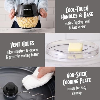 Nostalgia Classic Electric Stirring Popcorn Maker, Makes 8 Cups, Large Lid Doubles as Serving Bowl, Quick Heat Technology, for Kettle Corn and Roasted Nuts, Black