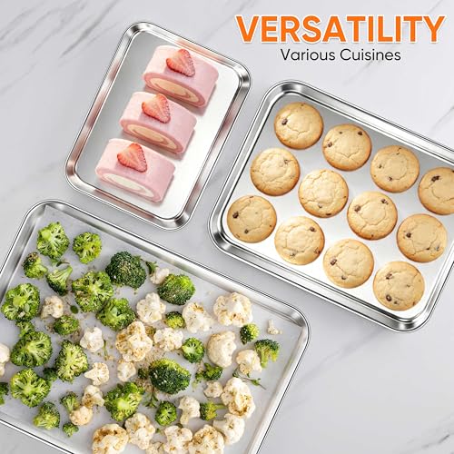 LIANYU 3 Pack Stainless Steel Baking Sheets, Cookie Sheet Pan for Baking & Roasting, 16/12.4/9.2 In, Toaster Oven Pan Cookie Baking Tray, Non Toxic & Heavy Duty & Easy Clean, Dishwasher Safe