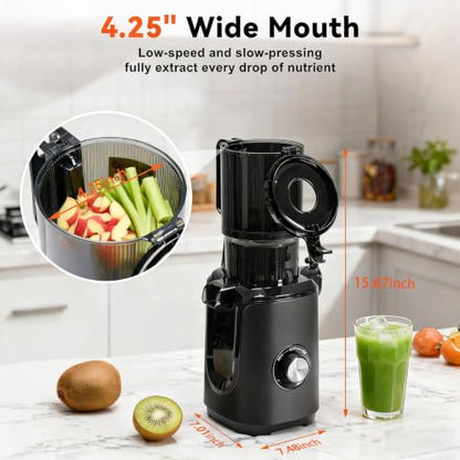 NEWBULIG Juicer Machines, 4.25" Feed Chute Cold Press Juicer, Black