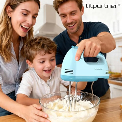 LILPARTNER Hand Mixer Electric, Ultra Power Kitchen Hand Mixer With 7-Speed & 5 Stainless Steel Accessories for Whipping Dough, Cream, Cake, Dishwasher Safe, Light Blue
