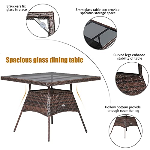 Tangkula 5 Pieces Wicker Patio Dining Set, Outdoor PE Rattan Chairs Table Set with 4 Seat Cushions, Patio Dining Furniture with Tempered Glass Tabletop, Suitable for Porch, Yard