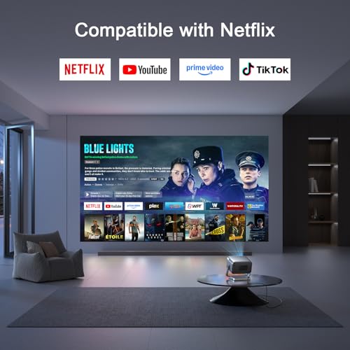 [3000 ANSI & Officially-Licensed APP] 4K Projector with WiFi and Bluetooth for Display Booths, Auto Focus Keystone & Dolby Audio, Smart Outdoor Projector with Adjustable Stand for Home Bedroom (grey）