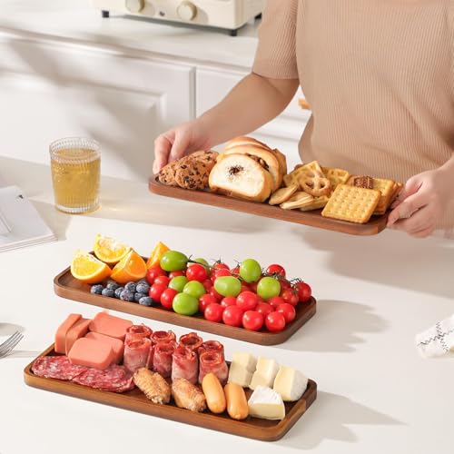 HOMKULA Small Solid Acacia Wood Serving Trays and Platters - Wooden Mini Charcuterie Boards, Rectangle Cheese Board for Food, Bathroom, Home Decor, Kitchen Counter, (14" x 5.5", 1 Pack)