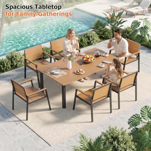 LazySunsets Outdoor Dining Set with Umbrella Hole (Gray/Teak, 7 Piece)