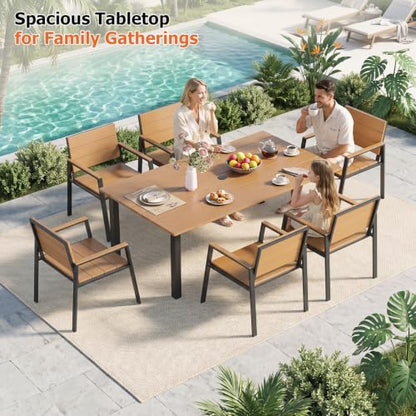 LazySunsets Outdoor Dining Set with Umbrella Hole (Gray/Teak, 7 Piece)