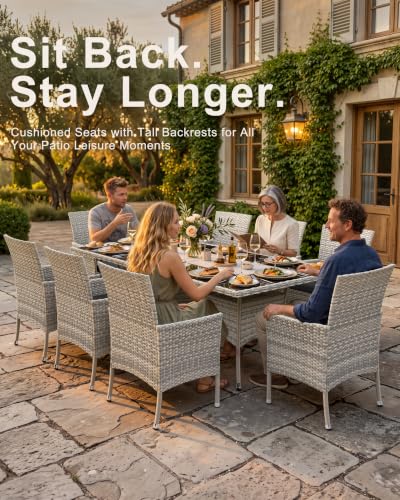 10-Piece Patio Dining Set, 2 Tempered Glass Tables & 8 Wicker Chairs