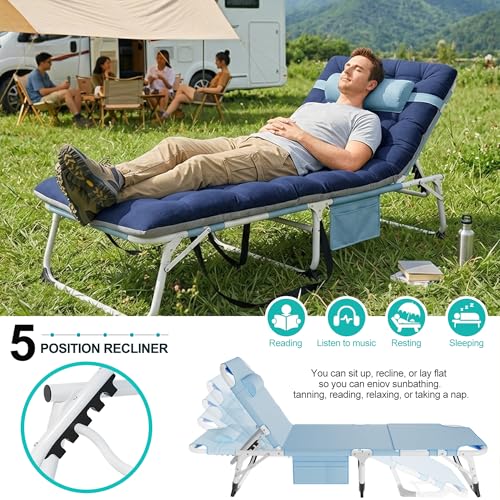 ABORON 4-in-1 Lounge Chair with Face & Arm Holes for Tanning, 440LB Heavy-Duty Folding Recliner with Plush Cotton Cushion, No Assembly Tri-Fold Guest Bed for Sunbathing, Poolside, Office Nap & Camping