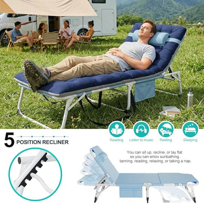 ABORON 4-in-1 Lounge Chair with Face & Arm Holes for Tanning, 440LB Heavy-Duty Folding Recliner with Plush Cotton Cushion, No Assembly Tri-Fold Guest Bed for Sunbathing, Poolside, Office Nap & Camping