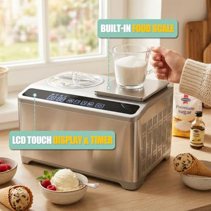VNN 2.1Qt Soft & Hard Ice Cream Maker with Food Scale, No Pre-Freezing