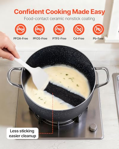 VEVOR Aluminum Stock Pot, 12-Quart Nonstick Ceramic Coated Pot with Glass Lid, PFOA-Free, PFAS-Free, Compatible with Gas Stoves, Induction Cooktops, Electric Stoves, for Soups, Stews, and Pasta