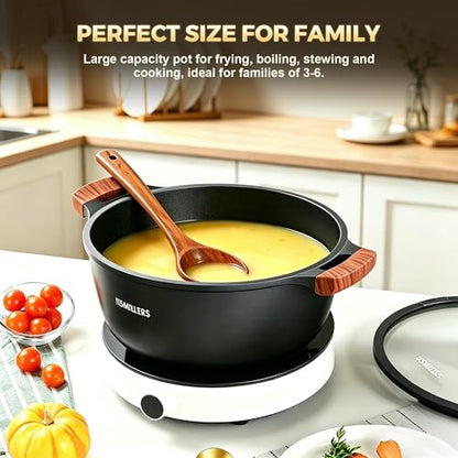 ITSMILLERS Nonstick Stock Pot, 6.5 Qt Soup Stock Pot with Strainer Lid, Induction Cooking Pot with Visible Lid for Pasta,Spaghetti, Ceramic Casserole Makes for Effortless Cleanup