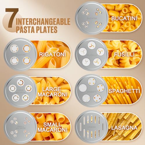 Pasta Maker Attachment for KitchenAid Stand Mixer, 7 Interchangeable Pasta Plates, Makes Spaghetti, Fusilli, Macaroni, Bucatini & Rigatoni, New Buckle Design Pasta Press with Storage Case by Fedowal