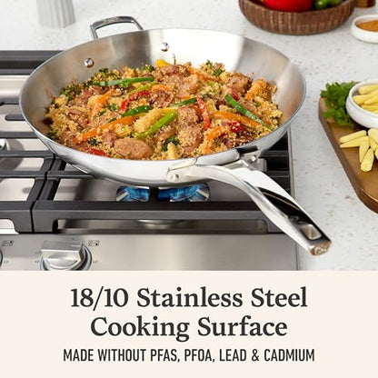 Calphalon Premier Polished 5-Ply Stainless Steel Cookware w/Turbo Heat Tech 13" Wok, Induction, Oven Safe 500F, PFOA Free, Polished Stainless Silver