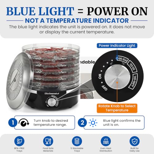 Elite Gourmet Electric Food Dehydrator, 5 BPA-Free 11.4” Trays, 350W