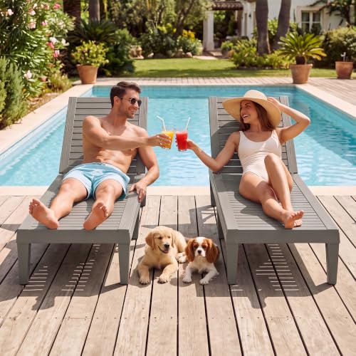 WTFGO Outdoor Chaise Lounge Chair Set of 4, Grey