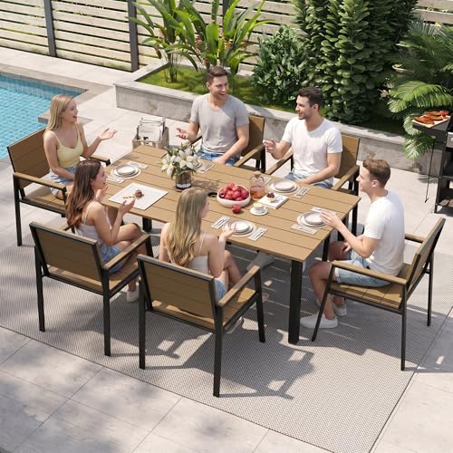 Outdoor Table and Chairs for 6 Aluminum Patio Dining Set with Umbrella Hole