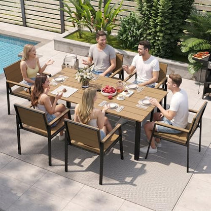Outdoor Table and Chairs for 6 Aluminum Patio Dining Set with Umbrella Hole
