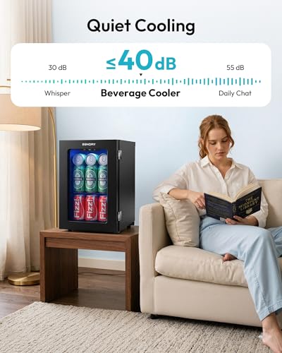 EUHOMY 18L Beverage Refrigerator Cooler, 24 Cans Mini Fridge with Quiet Compressor, Countertop Small Fridge with 40°F-61°F Digital Temperature Control, LED Lgiht for Home, Bar, Office