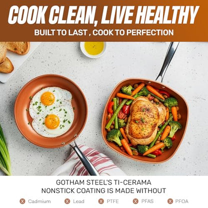 GOTHAM STEEL 20 Pc Ceramic Cookware Set, Copper Pots and Pans Set Non Stick with Bakeware, Cooking Utensils, and Steamer, Oven and Dishwasher Safe