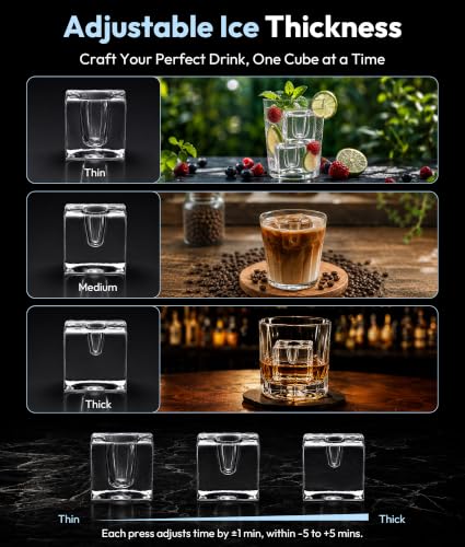 Oylus 1.6" Clear Ice Cube Maker, 4 Large Square Ice Cube in 25 Mins