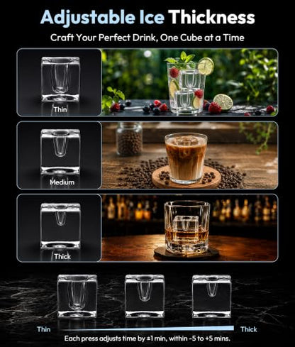 Oylus 1.6" Clear Ice Cube Maker, 4 Large Square Ice Cube in 25 Mins