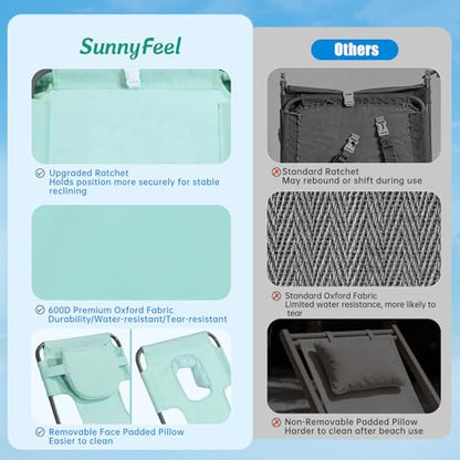 SUNNYFEEL Lay Flat Tanning Chair, Face Down Lounger, 5-Position Reclining