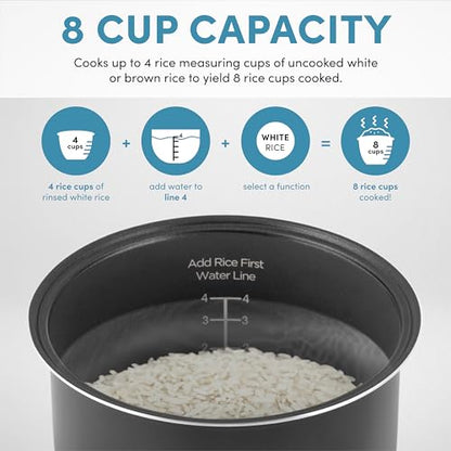 AROMA Digital Rice Cooker, 4-Cup (Uncooked) / 8-Cup (Cooked), 2 Qt, Steamer, Multicooker, Slow Cooker, Oatmeal Cooker, Auto Keep Warm, Stainless Steel Exterior