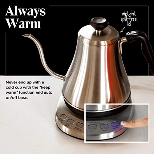 Gooseneck Electric Kettle with Temperature Control - 0.8L Stainless Steel & BPA Free Plastic - Custom Temp Presets for Teas & Coffee - Keep Warm Option