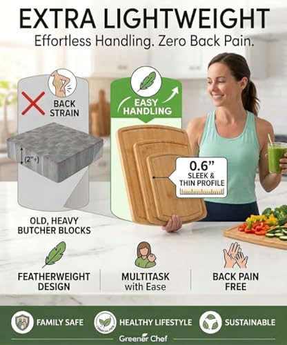 Greener Chef Luxury Bamboo Cutting Board Set of 3 with Glue-Free Surface Technology - Extra Spacious Wood Cutting Boards for Kitchen and XL Chopping Board Set - Replacements for Life