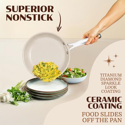 Granitestone Ceraluxe 20 Pc Ceramic Cookware Set Nonstick, Complete Pots and Pans Set Non Stick for Kitchen with Bakeware, Utensils & Steamer, Non Toxic Made Without PFOA PFOS, Oven & Dishwasher Safe