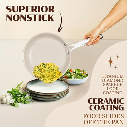 Granitestone Ceraluxe 20 Pc Ceramic Cookware Set Nonstick, Complete Pots and Pans Set Non Stick for Kitchen with Bakeware, Utensils & Steamer, Non Toxic Made Without PFOA PFOS, Oven & Dishwasher Safe