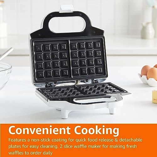 Amazon Basics Waffle Maker 2-Slices White with Non-stick coating and Easy to Clean, 700W