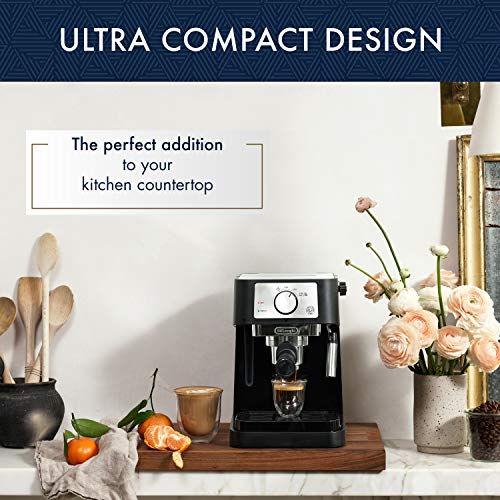 De'Longhi Stilosa Manual Espresso Machine, Compact Coffee Maker, 15 Bar Pump Pressure, Manual Milk Frother Steam Wand for Authentic Single & Double Espresso, Lattes & Cappuccinos, Tamper Included