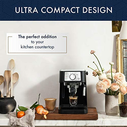 De'Longhi Stilosa Manual Espresso Machine, Compact Coffee Maker, 15 Bar Pump Pressure, Manual Milk Frother Steam Wand for Authentic Single & Double Espresso, Lattes & Cappuccinos, Tamper Included