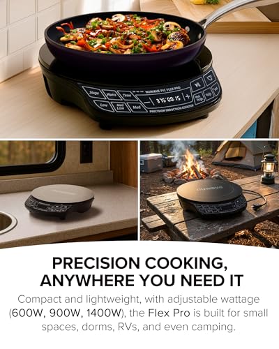 Nuwave Flex Pro 10.25” Precision Induction Cooktop with IMD Touch Display, LED, Shatter-Resistant Glass, 81 Temps (100°–500°F), 3 Wattages (600/900/1400W), Auto Shutoff, Portable Design, 30503V01