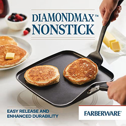Farberware Cookstart Aluminum DiamondMax Nonstick Square Griddle Pan, 11-Inch, Black