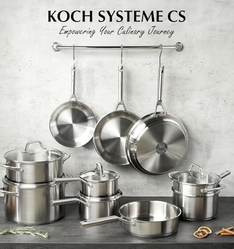 KOCH SYSTEME CS Stainless Steel Cookware Set 17 Piece, Professional 18/10 Stianless Steel Pots and Pans Set, 5-Layer Stainless Base, Oven Safe, Induction Ready, Non-Toxic Kitchen Cookware Set
