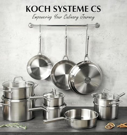 KOCH SYSTEME CS Stainless Steel Cookware Set 17 Piece, Professional 18/10 Stianless Steel Pots and Pans Set, 5-Layer Stainless Base, Oven Safe, Induction Ready, Non-Toxic Kitchen Cookware Set