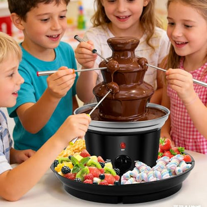 16oz Chocolate Fondue Fountain, 3-Tier MINI Chocolate Fountain with 6PCS Fondue Fork and Removal Tray for Fruits/Nuts/Treats