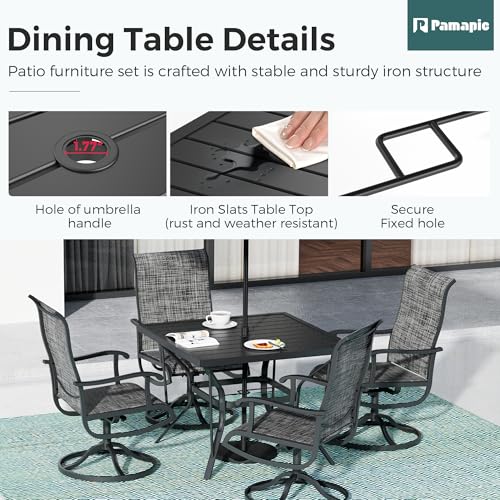 PATIOPIA 5-Piece Outdoor Dining Set, Patio Furniture Set with Textilene Swivel Chairs, Outdoor Table & 4 Chairs for Garden, Backyard, Poolside, Deck, Charcoal