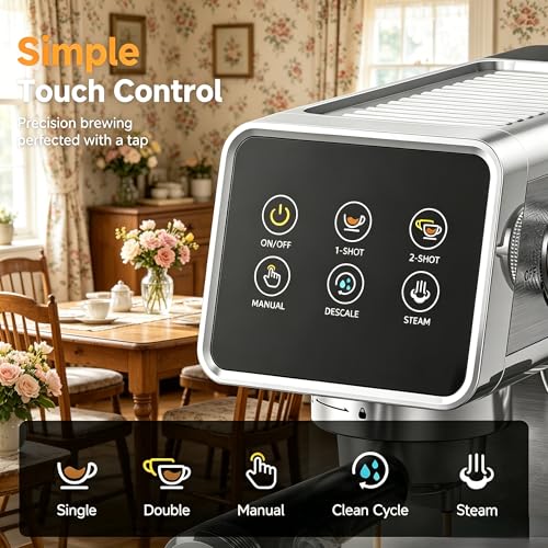 AMZCHEF Espresso Machine with Self-Cleaning, 20Bar Coffee Maker, Platinum