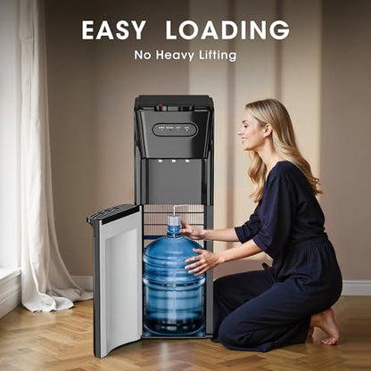 Tehanld Bottom Loading Water Cooler Dispenser for 3 or 5 Gallon Bottles - Water Dispenser with Hot, Room & Cold Spouts, LED Display with Empty Bottle Alert, Child Safety Lock, Space Black