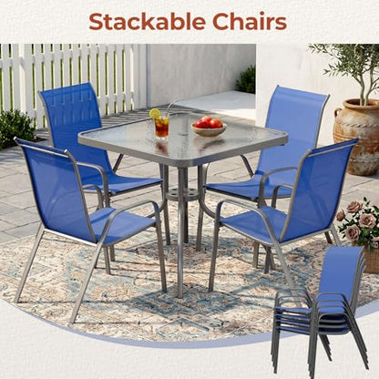 TLSUNNY Patio Dining Set 5 Pieces, All Weather Outdoor Furniture W/30"X 30" Table and 4 Stackable Textilene Chairs, Metal Table and Chairs for Lawn, Garden, Poolside, Backyard (Umbrella not Included)