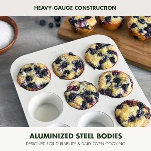 GreenPan Bakeware Set, 7 Piece Nonstick Ceramic Gold Handle Baking Sheets, Cake Pans, Loaf Pan, Muffin Tin, Cooling Rack, PFAS & BPA Free, Freezer to Oven Dish, Bake & Roast Ovenware, Cream