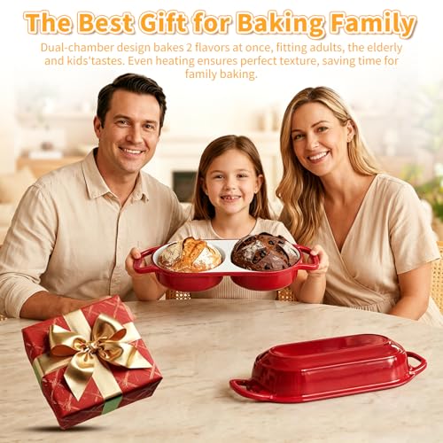 Mini Double Dutch Oven For Sourdough Bread Baking, 2.2QT Enameled Cast Iron Dutch Oven Pot With Lid, Non Stick Dual Round Bread Loaf Pan, 500°F Oven Safe, Sourdough Baking Pan For Homemade Baking